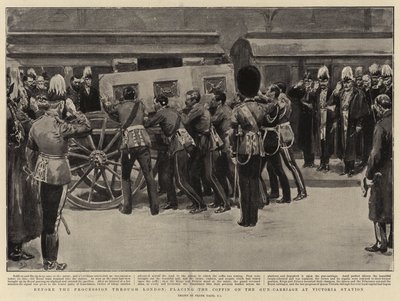 Vor der Prozession durch London, das Aufstellen des Sarges auf dem Geschützlafette am Victoria-Bahnhof von Frank Dadd